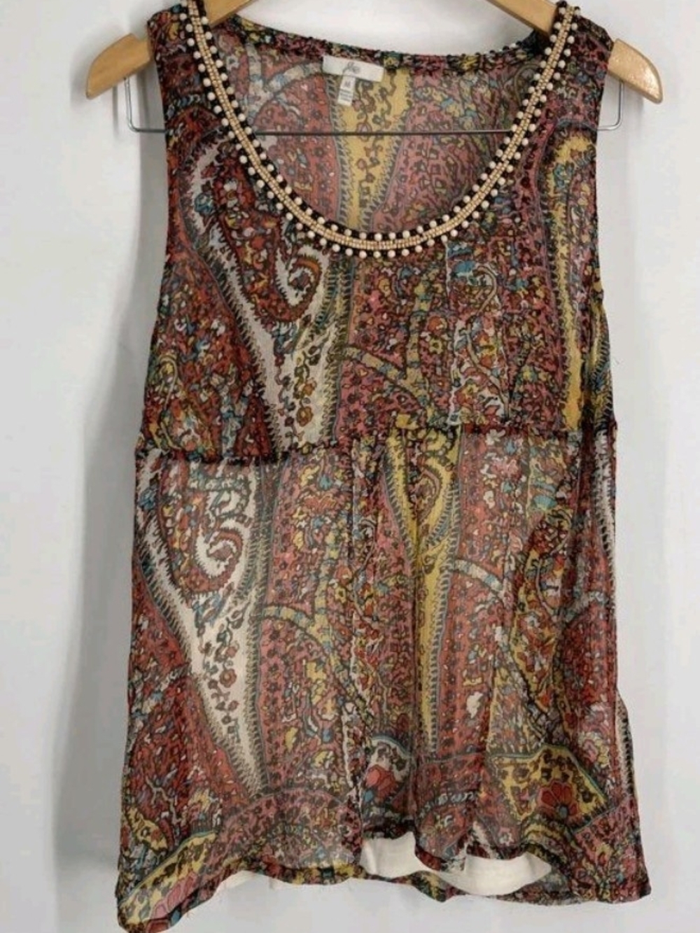 Joie Multicolor Paisley 100% Silk Beaded Lined Tank Top Women's Medium NWOT
